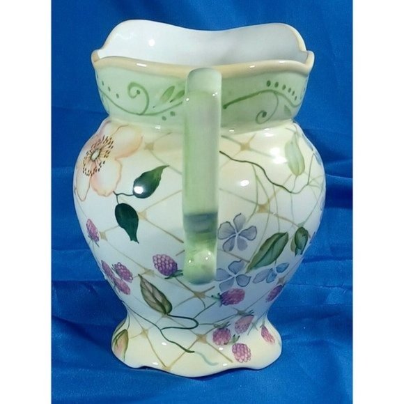Vintage Tracy Porter Evelyn Floral Berries Ceramic Sangria Pitcher 3.5 Quart - Picture 5 of 7